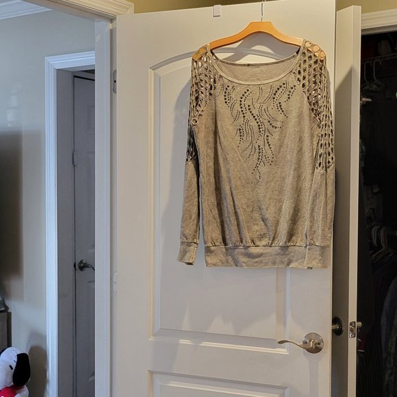 G by Guess Tops - COPY - Gray Studded and Rhinestone Limited Edition Shirt